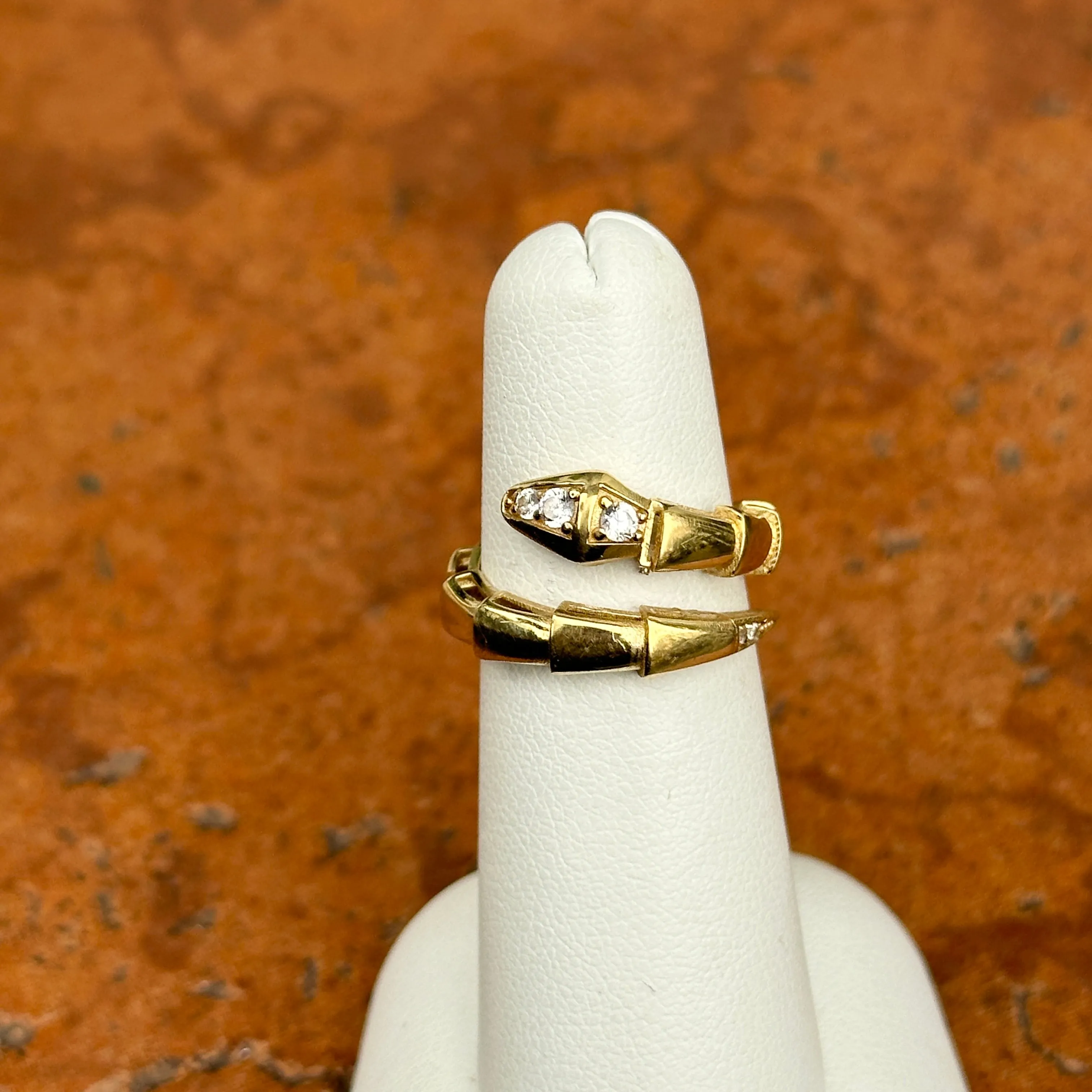 Estate 18KT Yellow Gold Segmented CZ Snake Bypass Ring