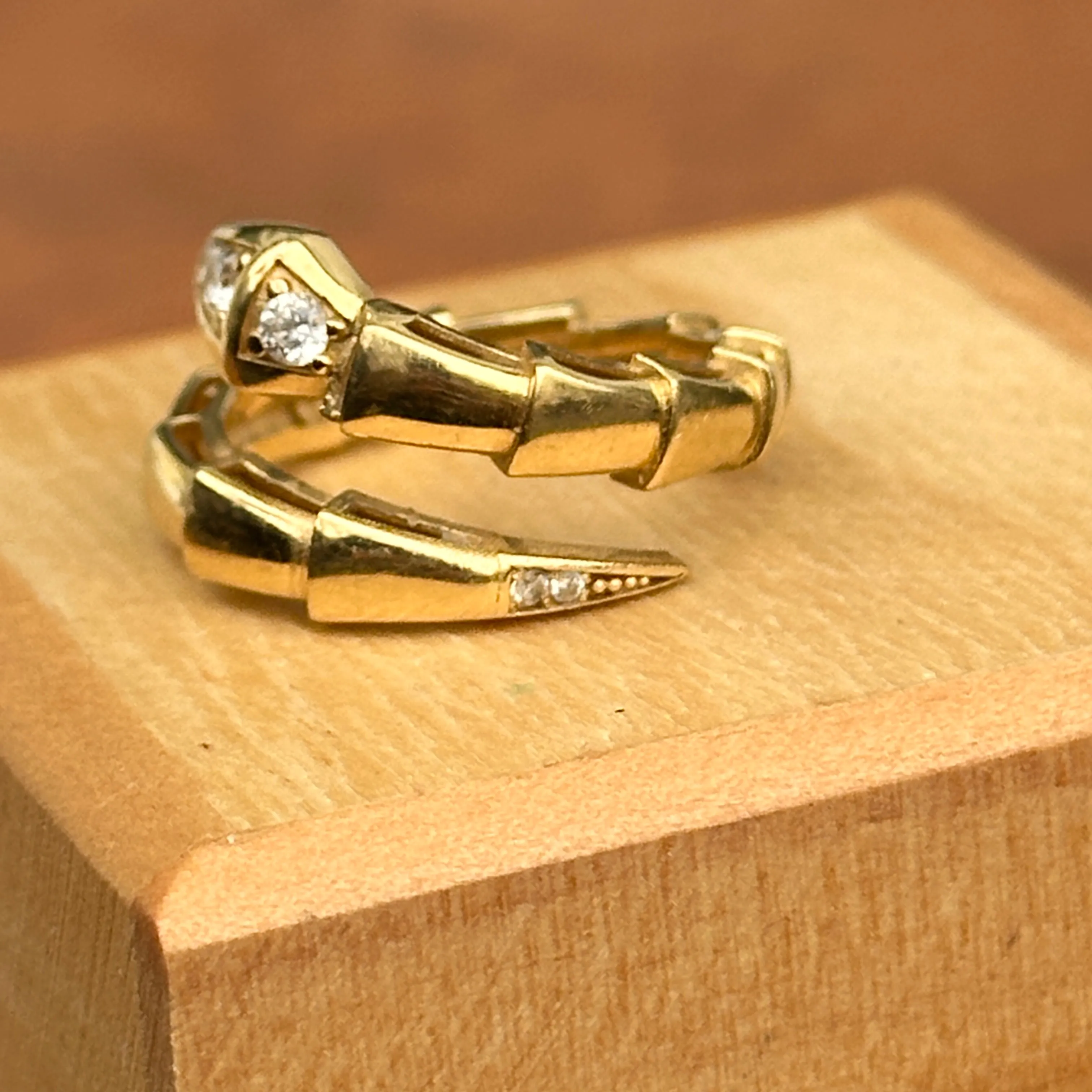 Estate 18KT Yellow Gold Segmented CZ Snake Bypass Ring