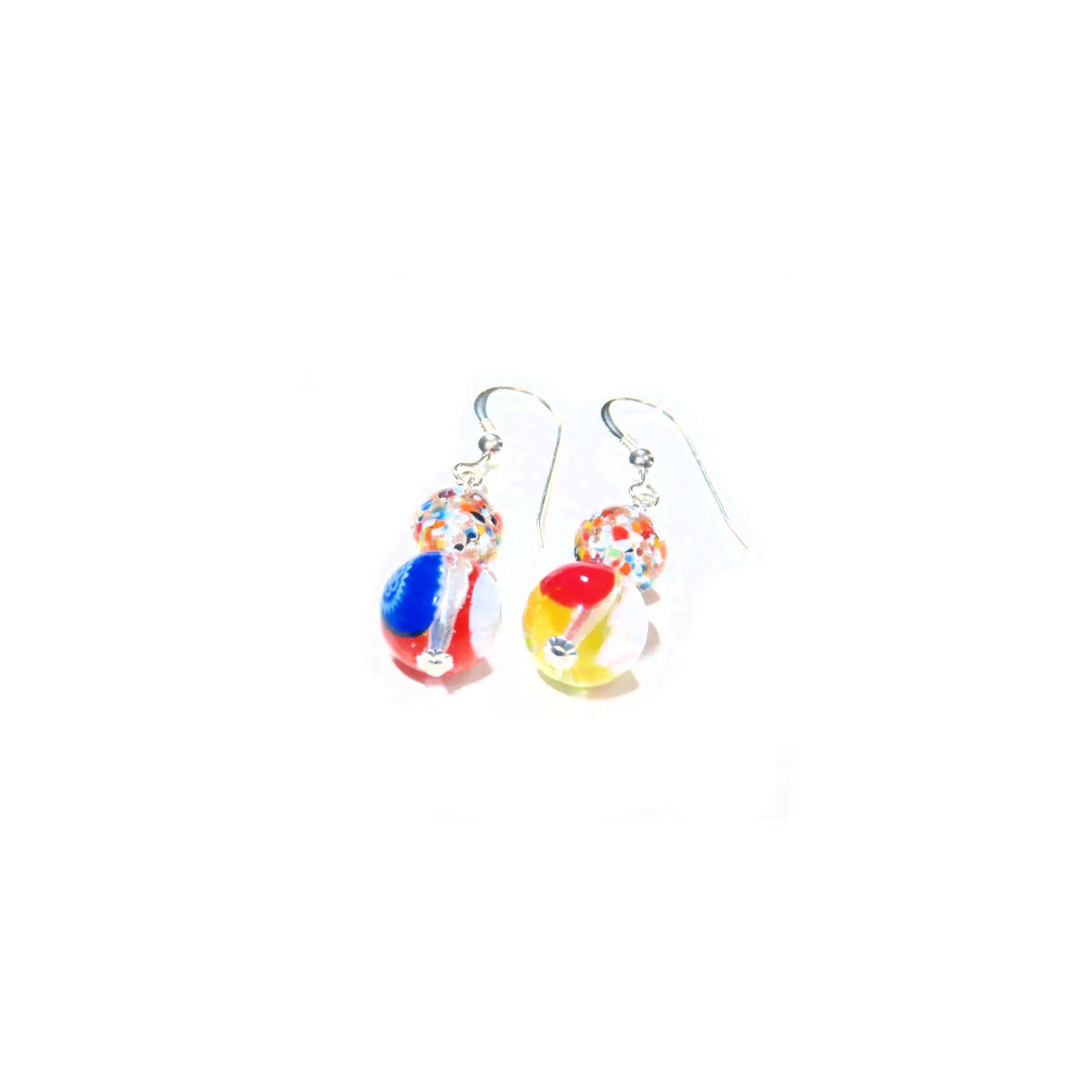 Murano Glass Colorful Millefiori Round Sterling Silver Earrings