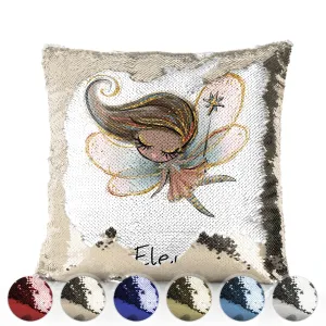 Personalised Sequin Cushion with Cute Text and Butterfly Hill Brown Plait Fairy